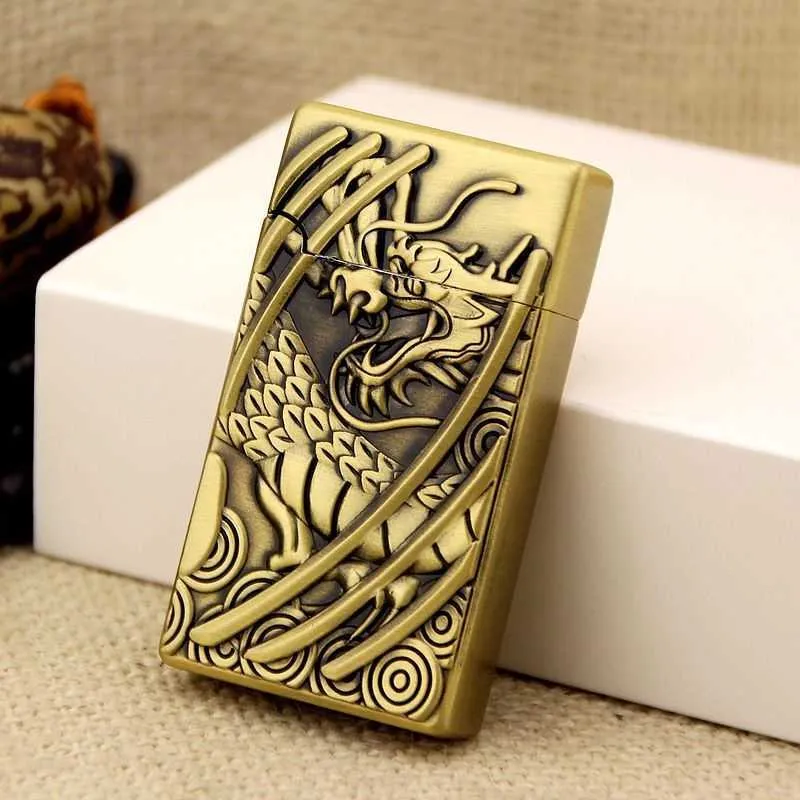 Personalized Creative Dragon Carving Used Metal Windproof Direct Butane Inflatable Portable Lighter Men's Gadget Cigarette Acces 10DG