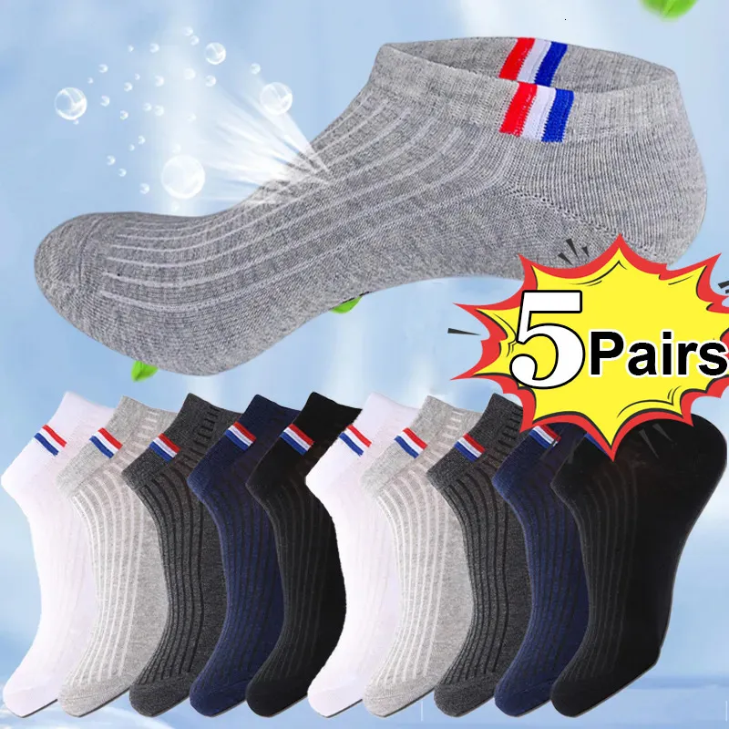 Sportstrumpor män bomull kort andas mesh man sport casual ankel sock vår sommar tunn svart vit nonslip båt sox 230830