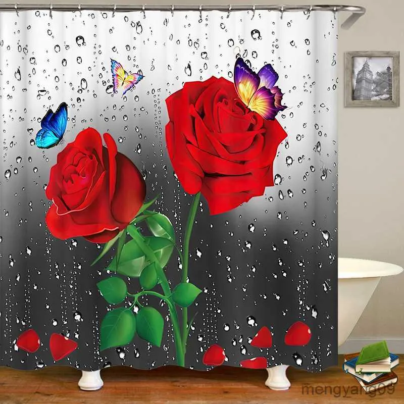 Shower Curtains Flowers Waterproof Shower Curtain Sets with Rugs Bathroom Decor Bath Rug and Mats Set with Seat Cover R230831