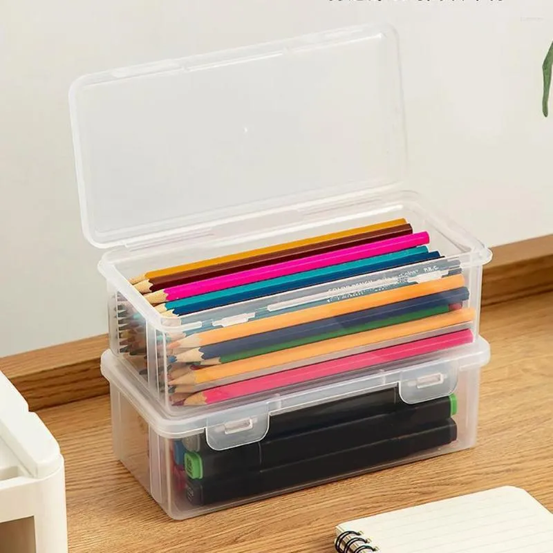 Large Capacity Transparent Pen Box With Lid Multifunctional Durable Storage Gift For Kids Birthday