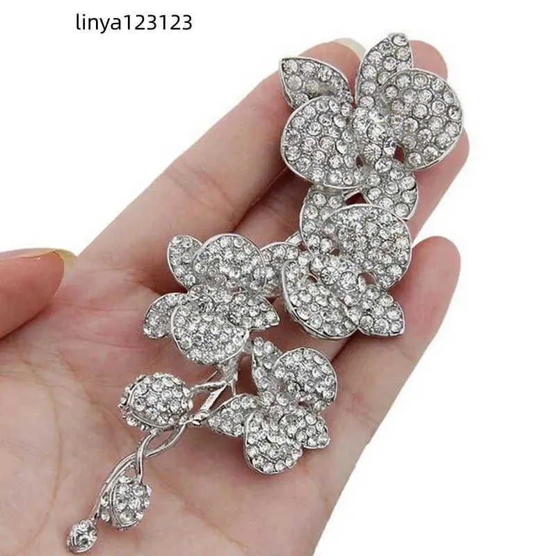 5 Inch Extra Large Vintage Style Dark Silver Tone Elegant Bridal Brooches Jewelry with Tiny Rhinestone Crystals