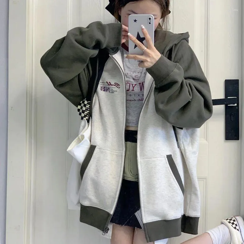 Women's Hoodies Women Harajuku Zip Up Hoodie Oversize Sweatshirt Preppy Style Korean Fashion Couple Long Sleeve Outerwear Autumn