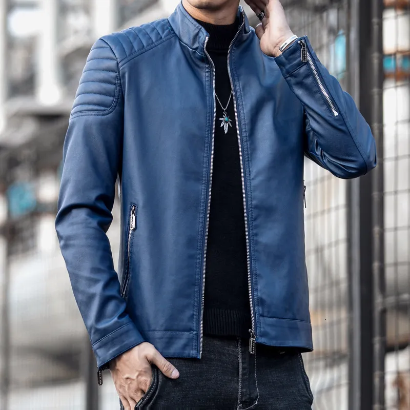 Chaqueta piel azul clearance hombre