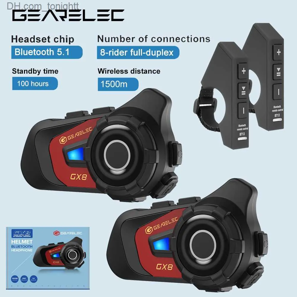 GEARELEC GX8 Motorfiets Bluetooth Intercom Muziek delen 1500m 8 Rijders Groep Helm Communicatie Luidspreker Headset Interphone Q230830