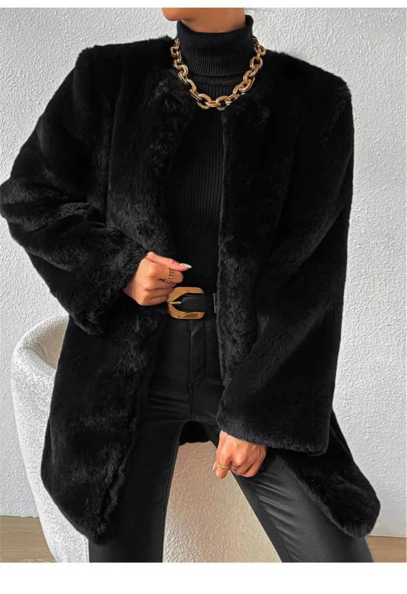 Femmes fourrure mode noir Faux manteau femmes automne hiver chaud doux vison moelleux veste vêtements d'extérieur pour femmes