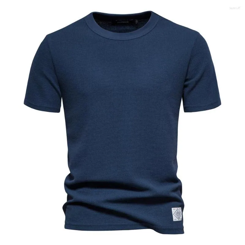 T-shirt gaufré à col rond pour hommes, haute qualité, taille européenne, sous-couche tricotée en pur coton, printemps/été 2023