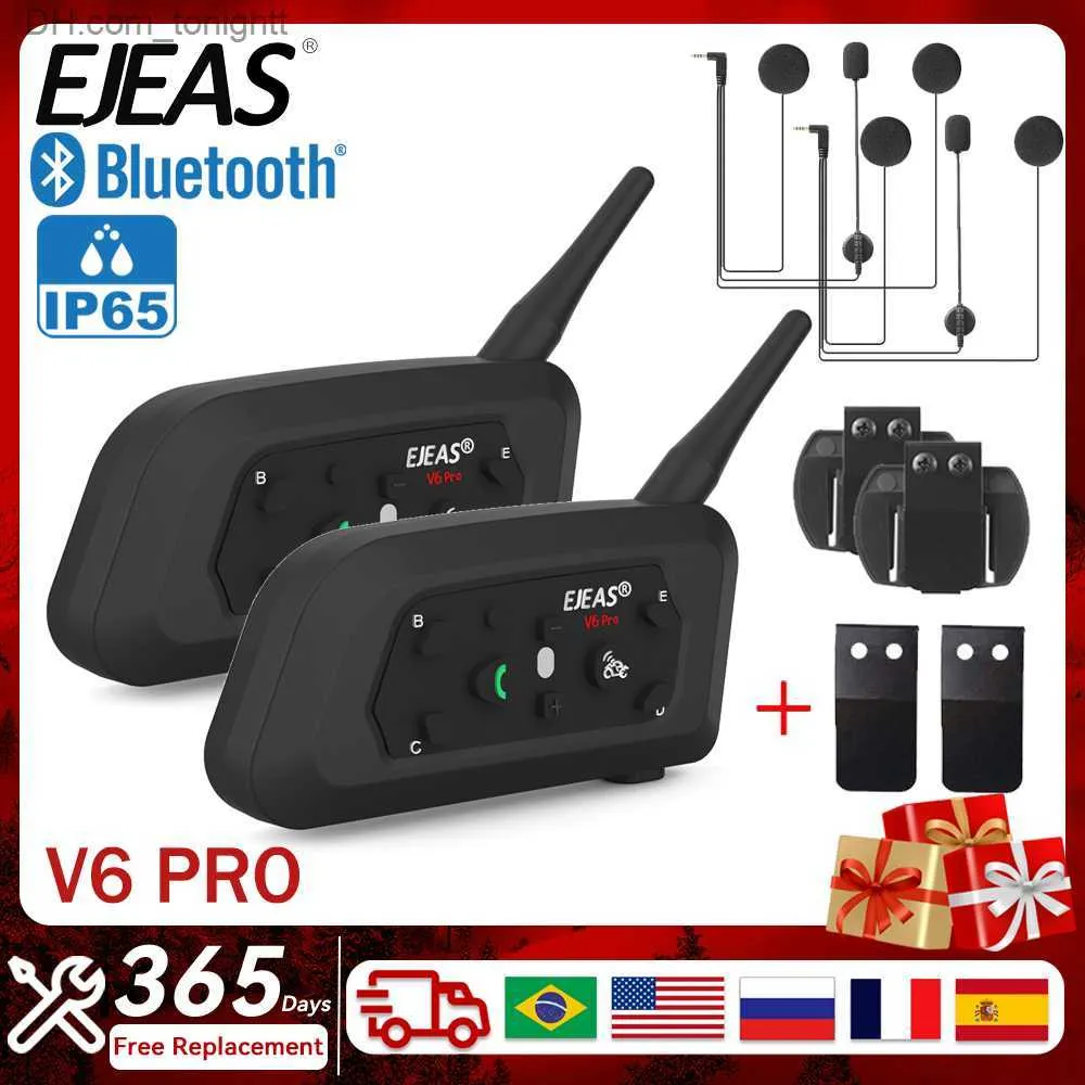 EJEAS V6 PRO Motorcycle Helmet Intercom 6Riders Bluetooth5.0 Headsets 1500M Communication Interphone Waterproof Engineer Referee Q230830