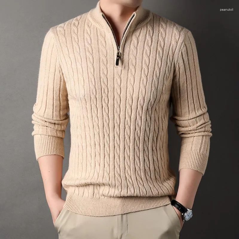 Mens Sweaters Mens Mock Neck Sweater 1 4 Zip Cable Knitted