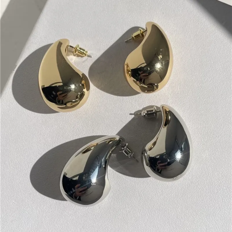 Hoop Huggie Teardrop Earrings for Women Simple Waterdrop Earrings Chunky Metal Real Gold Plating Bottega Drop Earring Dupes Jewelry Gifts 230830
