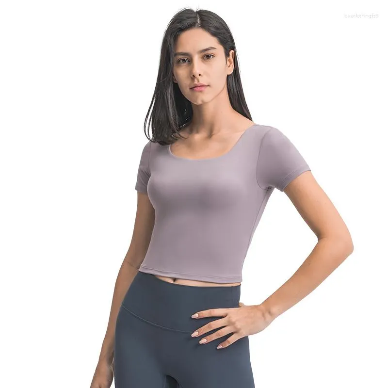 T-shirts Chemises actives Soutien-gorge ajusté Sport Femmes Fitness Haut court À manches courtes Chemise de yoga Recadrée T-shirts de course Vêtements de sport d'été Entraînement