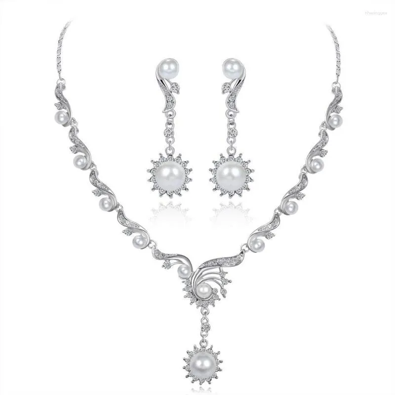 Halskette Ohrringe Set Werkzeug Braut Kleid Zubehör Blume Halsband Kragen Kette Kristall Hochzeit Schmuck Braut Perle Anhänger