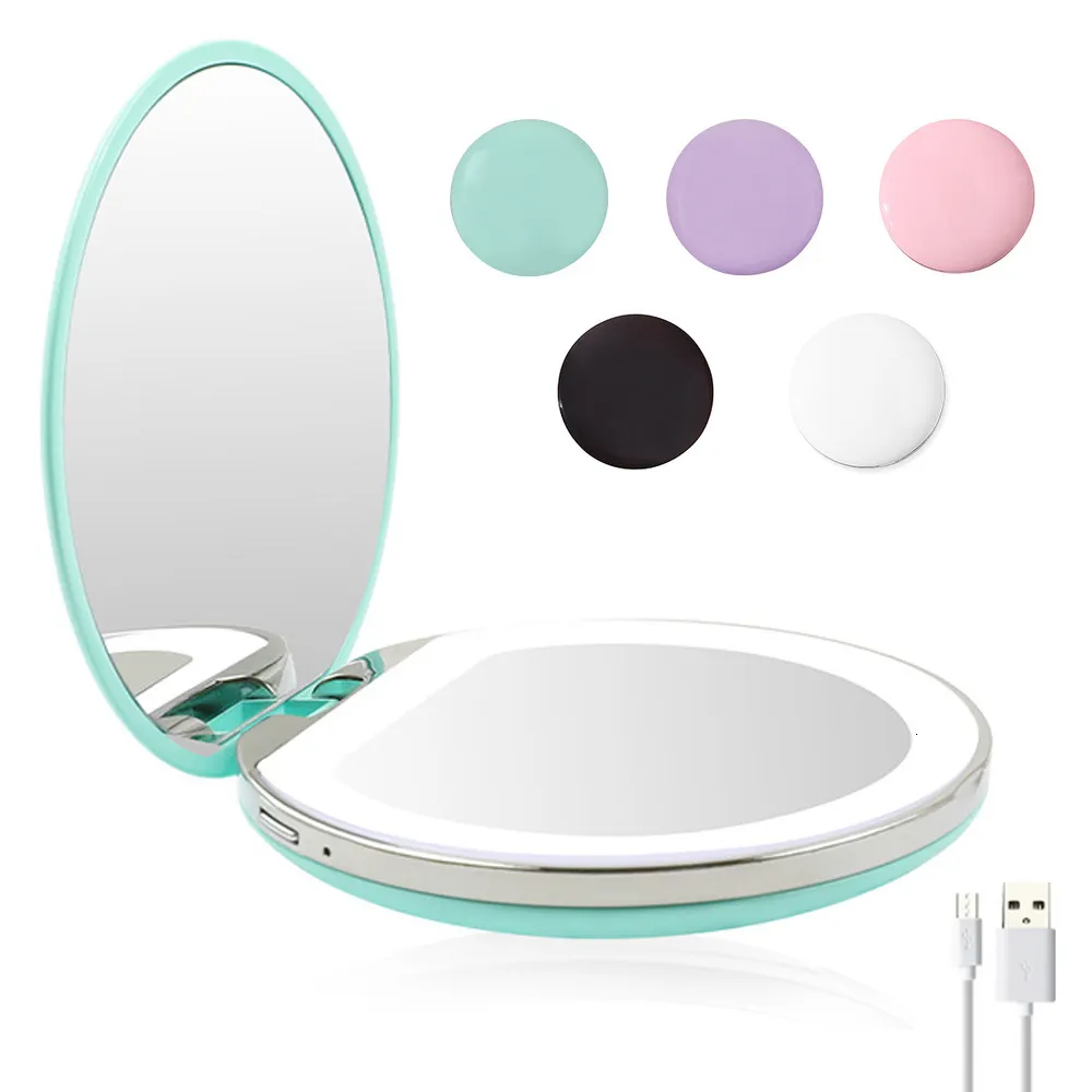 Compact Mirrors 5 Color 3/10X Magnifying Lighted Makeup Mirror Light Mini Round Portable LED Make Up Mirror Sensing USB Chargeable makeup mirror 230829