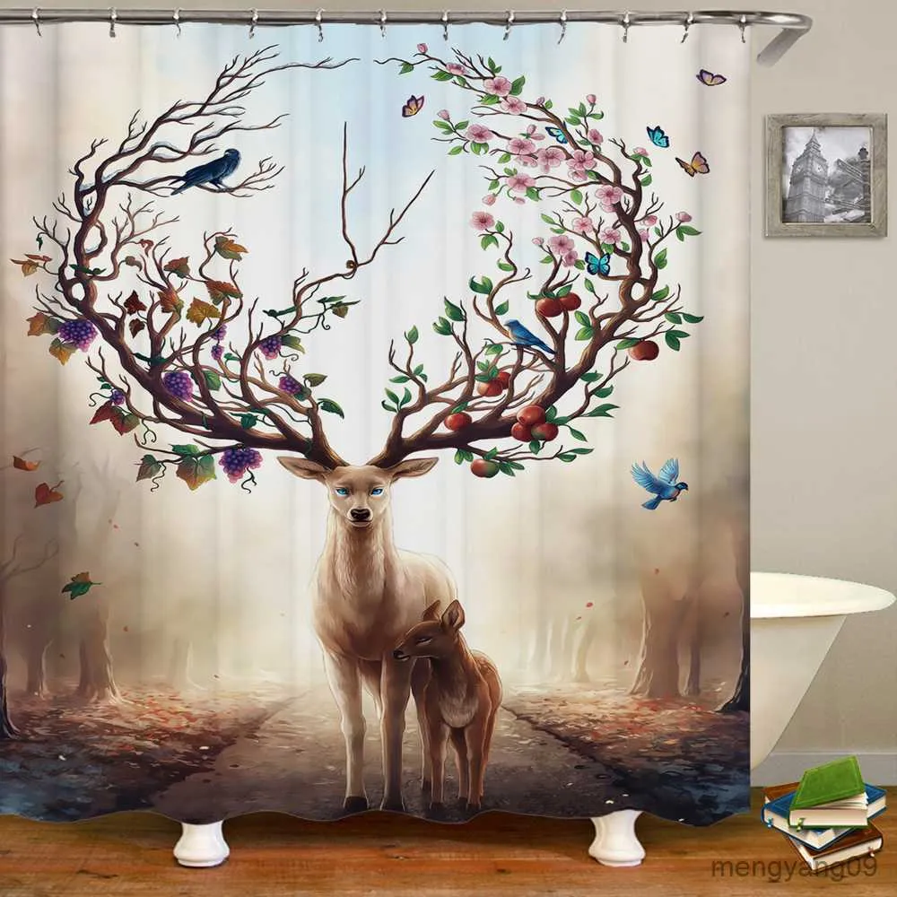 Rideaux de douche Cerf salle de bain rideau de douche avec orignal Highland Animal impression 3D rideaux suspendus salle de bain décor avec R230831