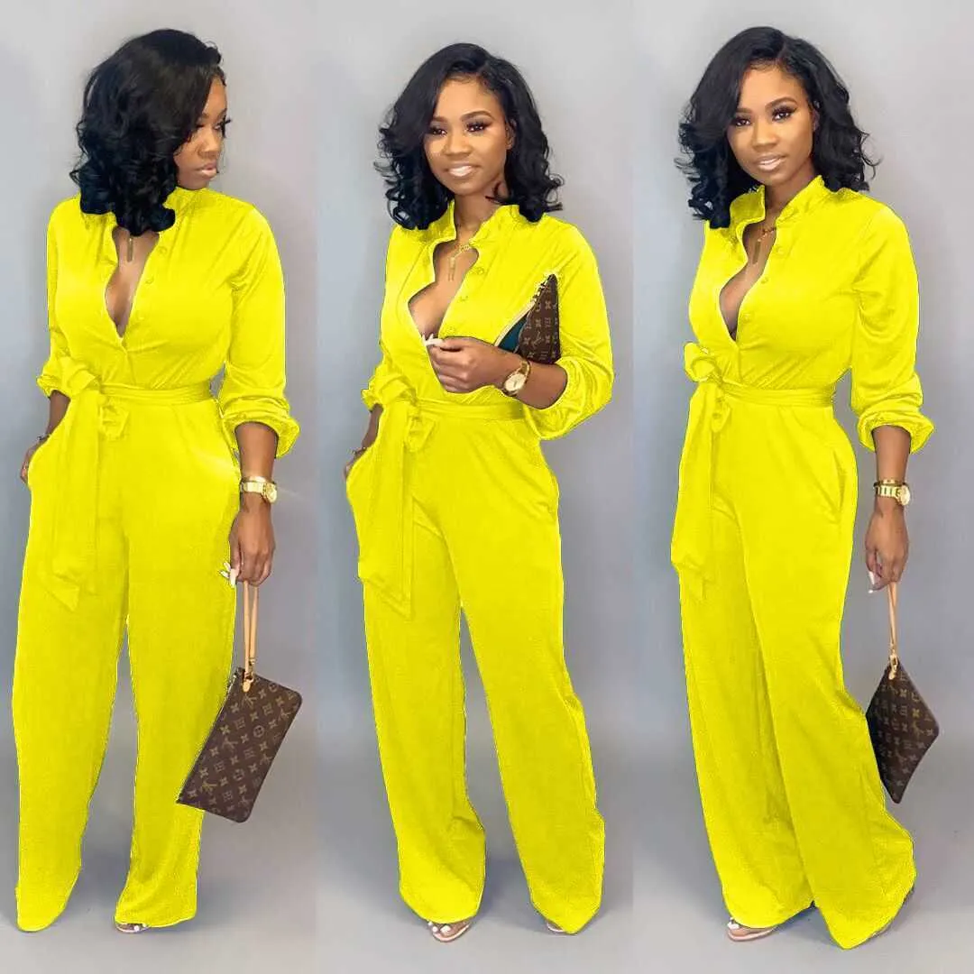 Plus Size S 3XL Jumpsuits Bodysuit 2023 Autumn Fashion Plain Long Sleeve Deep V Neck Button Up Loose Pants Party Club Rompers Women Jumpsuit From 7 85 DHgate