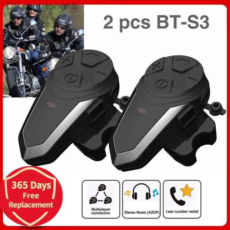 2 set BT-S3 casco da moto auricolare compatibile Bluetooth interfono comunicazione interfono MP3 GPS Intercomunicador Q230830