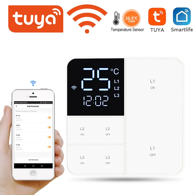 Inne elektronika Tuya Smart WIFI Switch z funkcją wyświetlania czasu temperatury 100240V 123 Gang Wall Light Button Pilot Control 230829