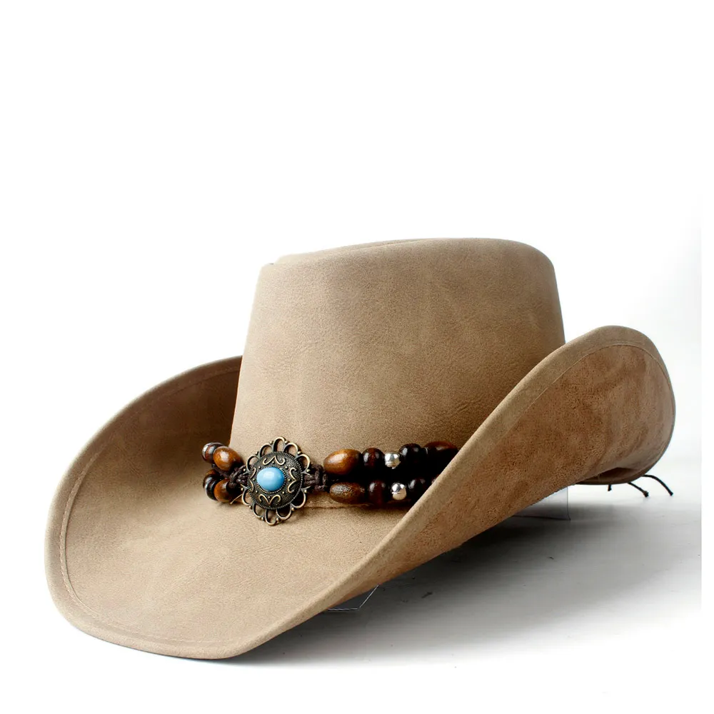 Sombreros de ala ancha cubo mujeres hombres moda retro vintage turquesa correa de cuero vaquero cowgirl gorras 230830