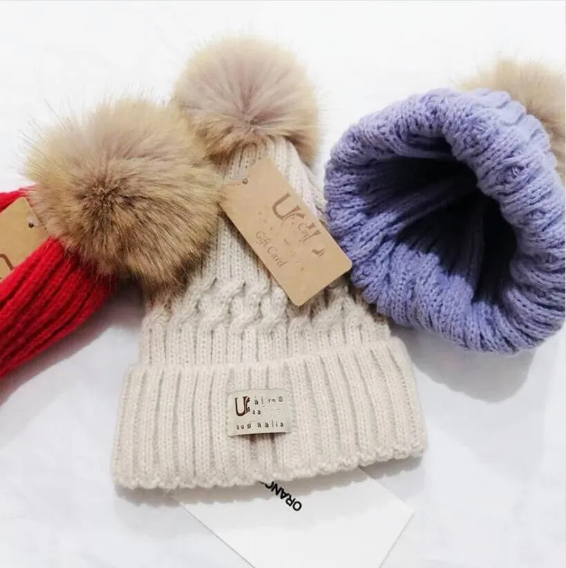 Women Woolen Hat Designer Designerka Czapka Chunky Beanie Kapelusz zimowy dzianin grube ciepłe sztuczne futra pomyszy