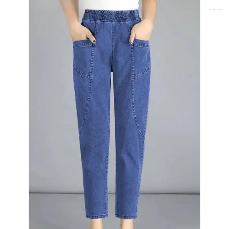Jeans da donna Pantaloni vintage in denim elastico alla caviglia a vita alta vintage di grandi dimensioni 4XL Mom Straight Casual Baggy Spodnie