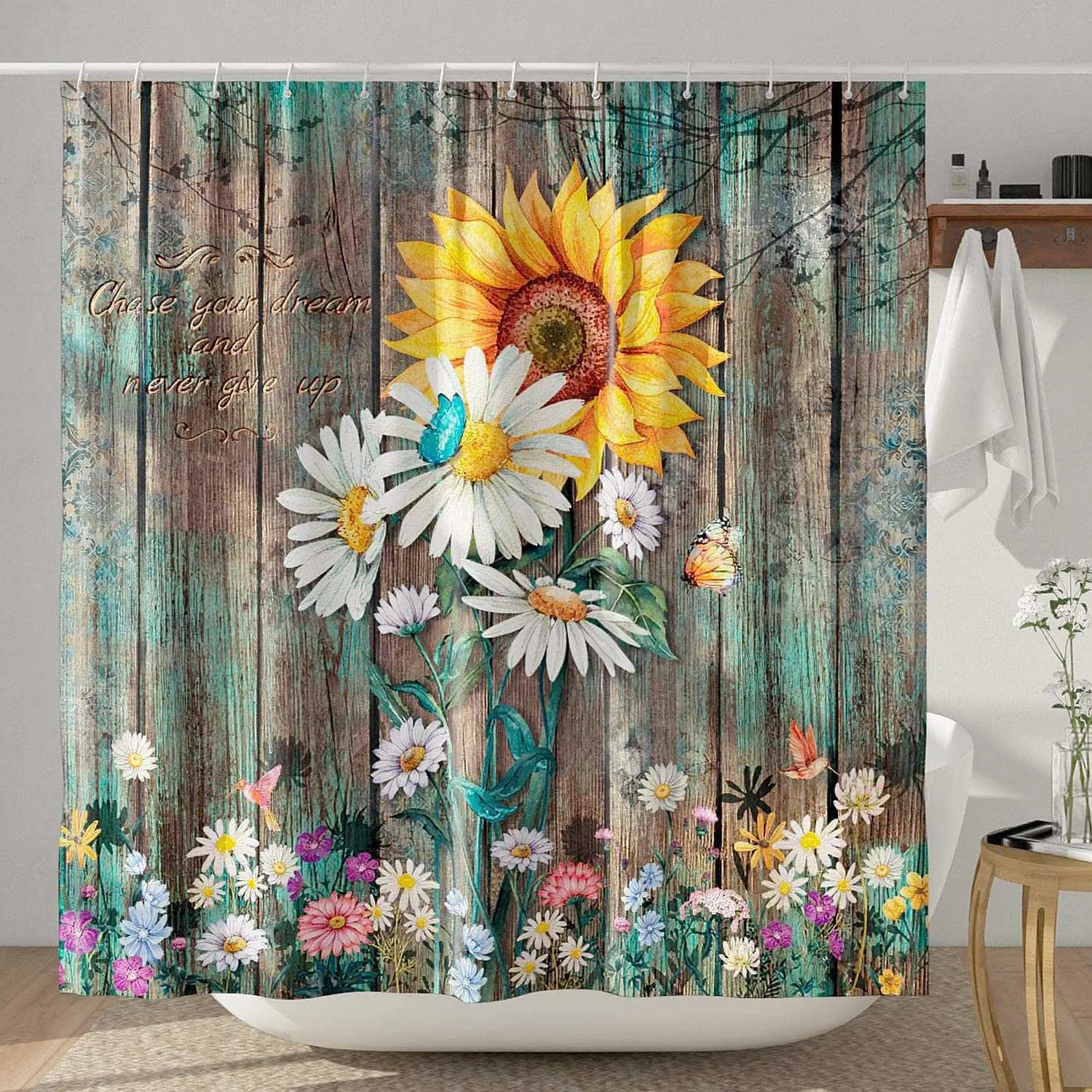 Shower Curtains Rustic Shower Curtain Set Grey Floral Fabric Bath Curtain  Butterfly Country Style Bathroom Decor With R230830 From Mengyang09,  $256.74 | DHgate.Com, image size:1500x1500