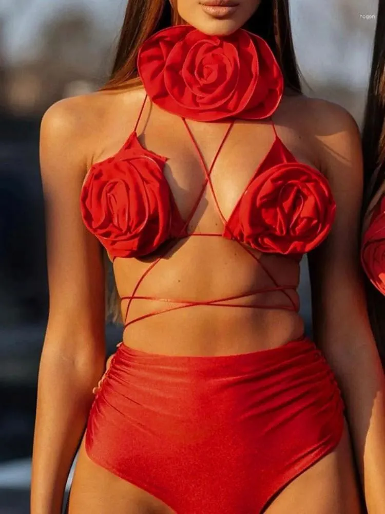 2023 Womens Floral Applique Bralette Red Bikini Skirt Set Backless Halter  Co Ords For Club Parties And Summer Fun From Hogon, $15.88