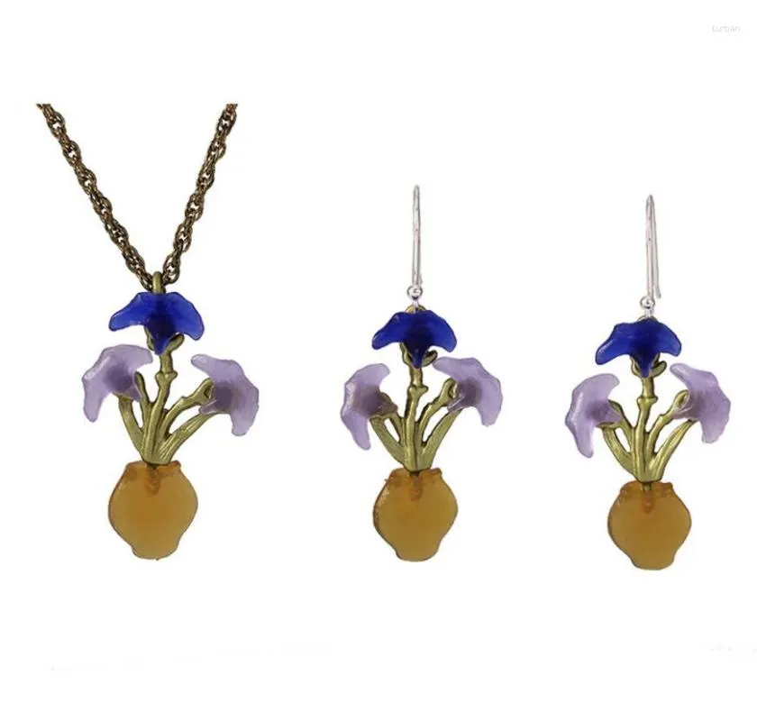 Necklace Earrings Set CSxjd Summer Genuine Version High Quality Metal Bronze Iris Flower And Women's Wedding Accessories