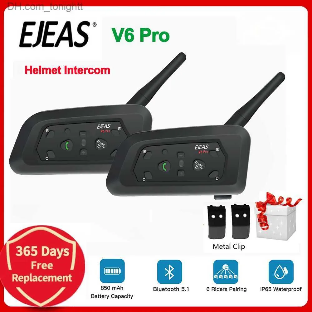 EJEAS V6 Pro Bluetooth Motorcycle Intercom Helmet Headset 850MAH防水6ライダー1200MバイクコミュニケーターインターホンQ230830