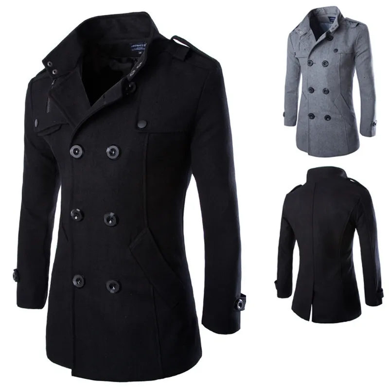 Hommes laine mélanges pardessus Trench manteaux hiver mâle pois Double boutonnage manteau marque vêtements W01 230829