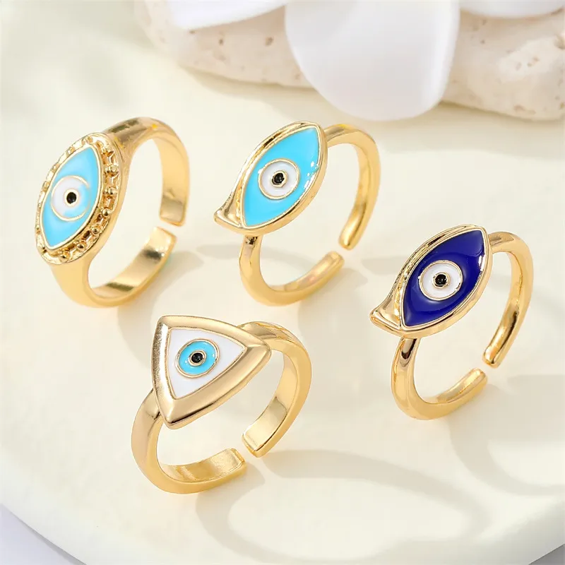 Dreieck Türkei Bösen blick Ringe Für Frauen Männer Neue Einzigartige Glück Blue Eye Metall Geometrische Einstellbare Ring Hochzeit Schmuck