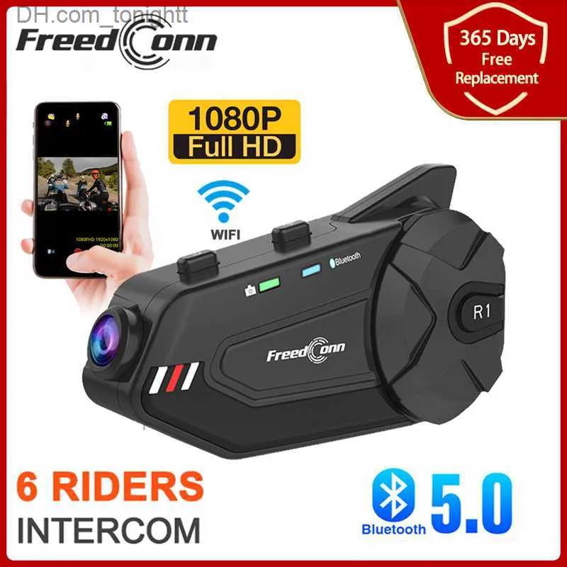 FreedConn R1 Plus Motorcycle Helmet Headset Group Intercom防水1080p Wifiビデオレコーダー6ライダーBluetooth Interphone Q230830