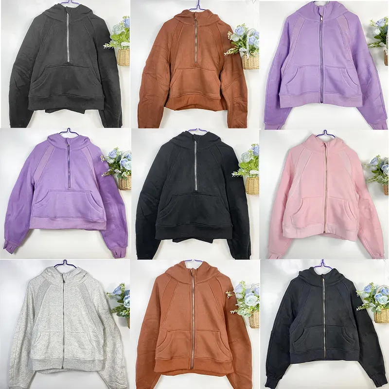 Lu Lu Lemons Yoga Half-Lat Scuba Half Zip Hoodie Womens Yoga Suit Designerフード付きスウェットシャツレディースレディーススポーツウェアアウトドアスポーツジョギングフーディ厚いロン