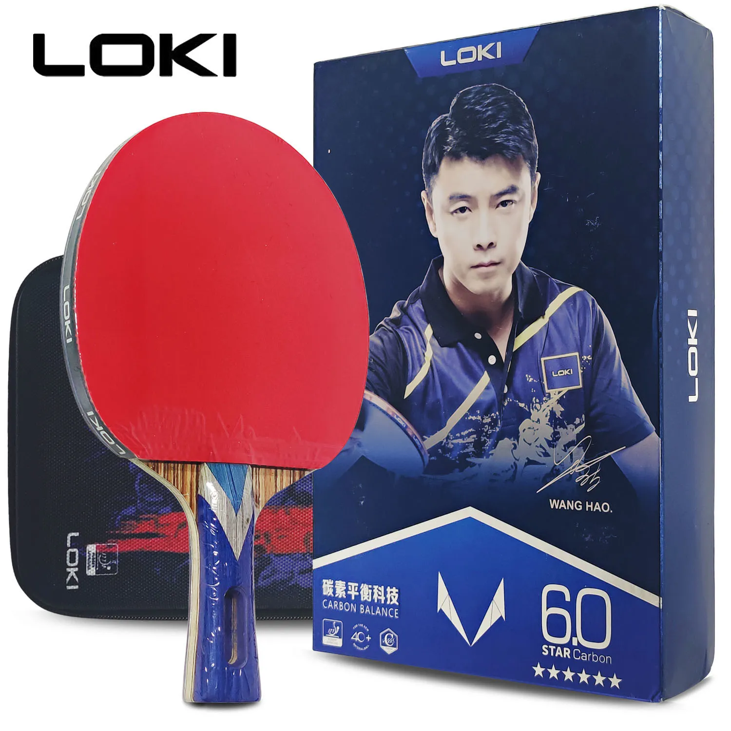Raquette De Ping-Pong LOKI 9 Étoiles Professionnelle - Carbone, Modèle Wang Hao, Caoutchouc Collant RXTON