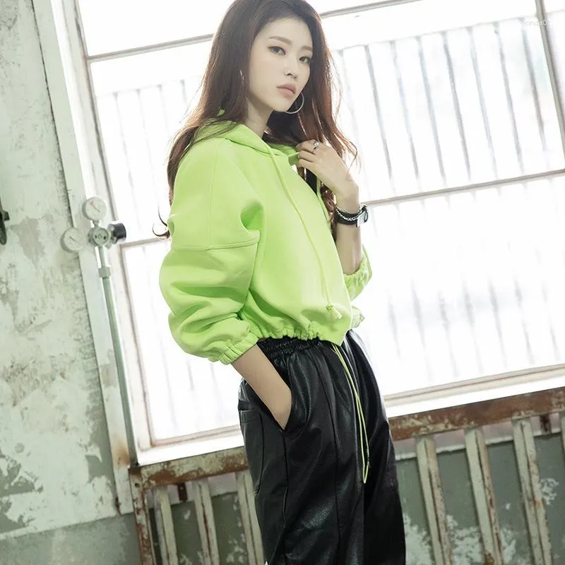 Women's Hoodies All-match Solid Sweatshirts Womens Drawstring Corset Pullovers Spring Autumn Korean Version Slim Female Crop Tops