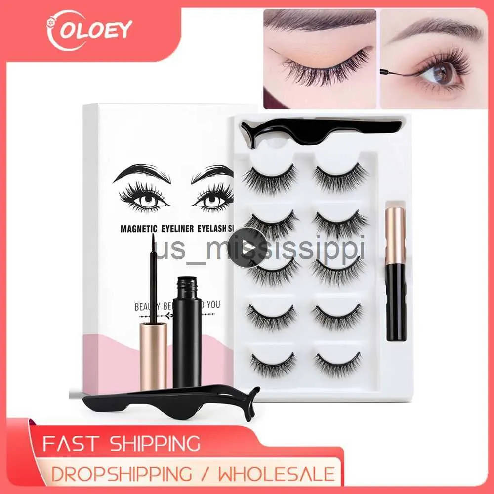 False Eyelashes Fashion Magnetic Eyelashes 3D False Mink Eyelashes Magnet Lashes Liquid EyelinerMagnetic False Eyelashes Beauty Tweezer Set x0830