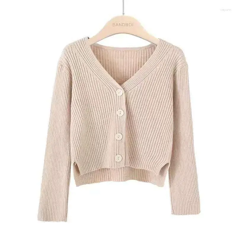 Women's Knits Solid V-Neck Slim Cardigan Sweater Coat 2023 Autumn Winter Long Sleeve Irregular Split Casual Knitted Outerwear