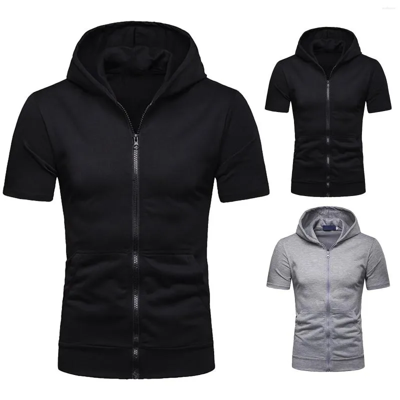 Men's T Shirts Fashion Hooded Shirt Zipper Short Sleeved Men Long Sleeve Big And Tall For