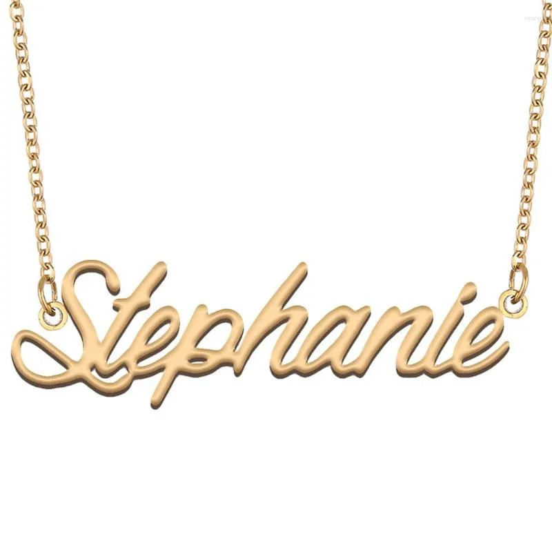 Collane con ciondolo Collana con nome Stephanie per donna Gioielli in acciaio inossidabile Targhetta placcata oro Regalo per fidanzata madre femme