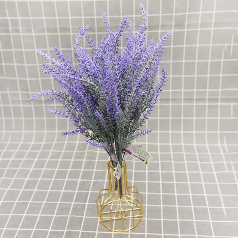 Flores decorativas 5 uds. Florero de boda de plástico de lavanda Provenza romántica Artificial para decoración del hogar planta falsa de Navidad