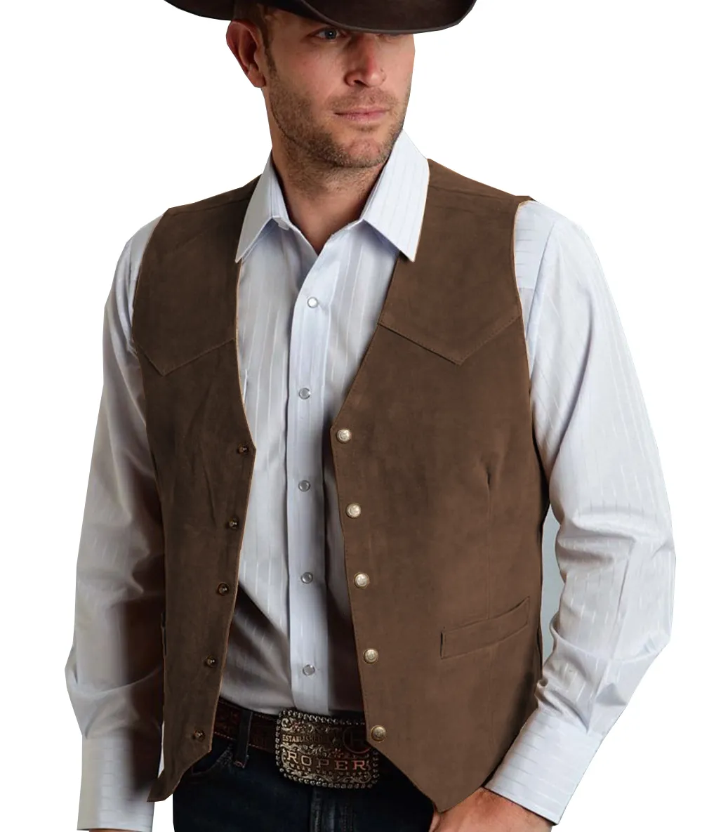 Gilet da uomo marrone gilet formale da lavoro in pelle scamosciata gilet sposo per matrimonio cowboy 230829_voghion.com