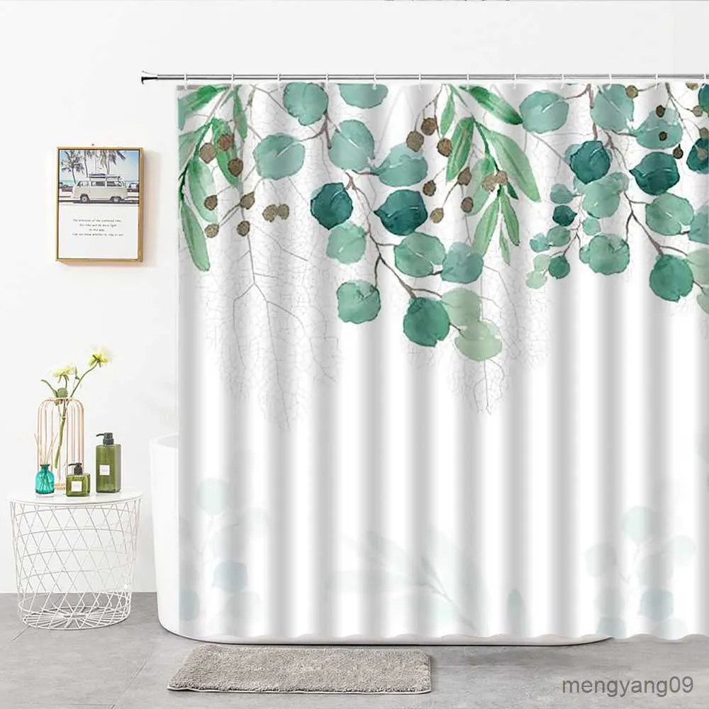 Cortinas de chuveiro pintadas à mão plantas e flores estampadas florais cortinas de chuveiro de fibra cortina de banheiro casa decoração de banheiro tela de banho R230831