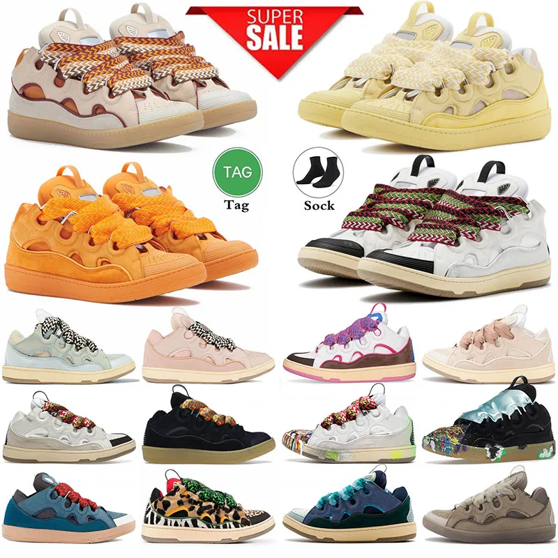 2023 Chaussures habillées de luxe Mode Lavins Cuir Curb Baskets Hommes Femmes tissées à lacets Baskets extraordinaires Blanc Ivoire Calfskin Caoutchouc Plate-forme Chaussure