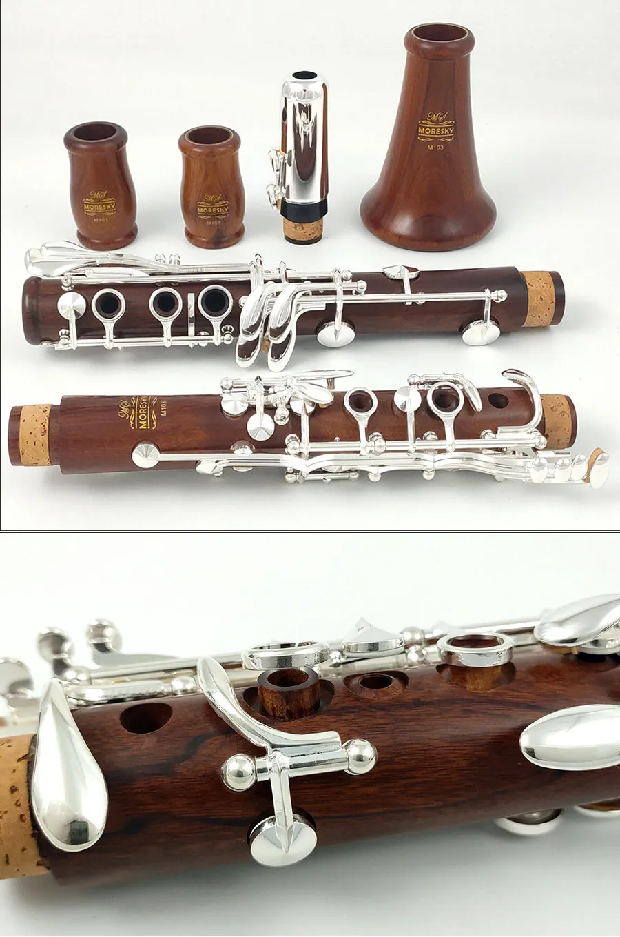 Moresky Clarinet BB Rosewood/Mopane Silvering Keys Sib Klarnet M103