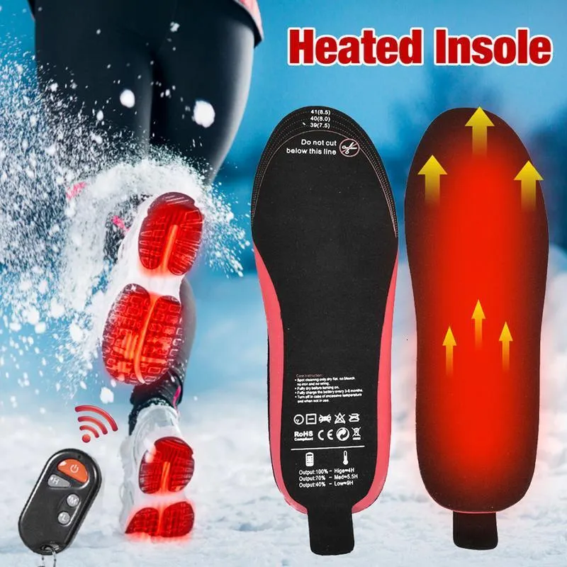 Shoe Parts Accessories Electric Heating Insoles For Winter 2100Mah Rechargeable Remote Control Heated Insole Camping Warm Foot Warmer Can Cut Shoes Pad 230830