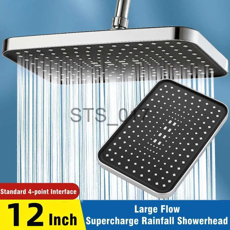 Cabeças de chuveiro de banheiro Luxo 12 polegadas de alta pressão Top Spray Rain Chuveiro Cabeça Maior Fluxo Supercharge Rainfall Showerhead 360 Swivel Water Saving X0830