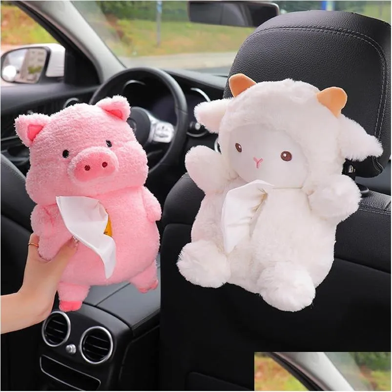 Caixas de tecido Guardanapos Caixa de Carro Boneca de Pelúcia Piggy Sheep Guardanapo Suporte de Papel Estilo Caso Portátil Home Drop Delivery Jardim Cozinha Dini Dhnly