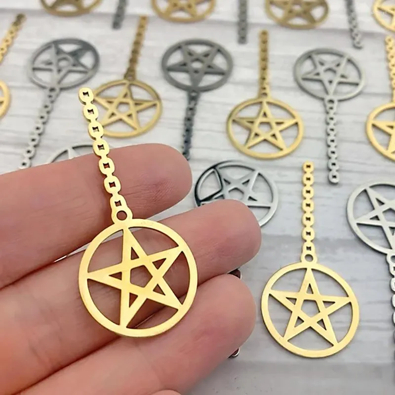 Charms 5pcs/Lot Stainless Steel Mirror Polish Five Pointed Star Small Pendant With Circle DIY Necklace Jewelry Accessories