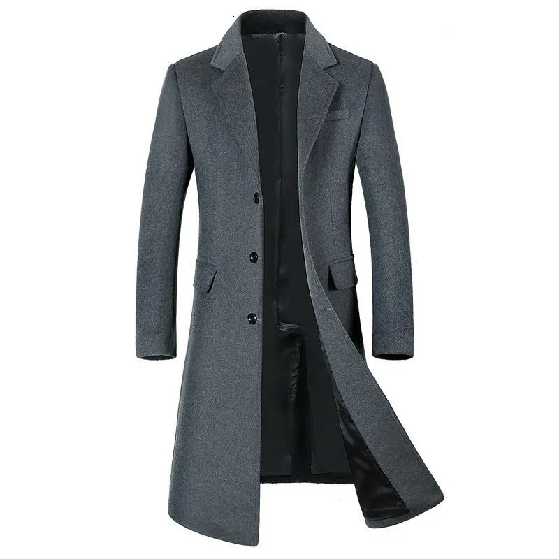 Cappotto di lana da uomo in misto lana autunno e inverno allungato europeo taglie forti versione coreana velluto sottile spesso 230829