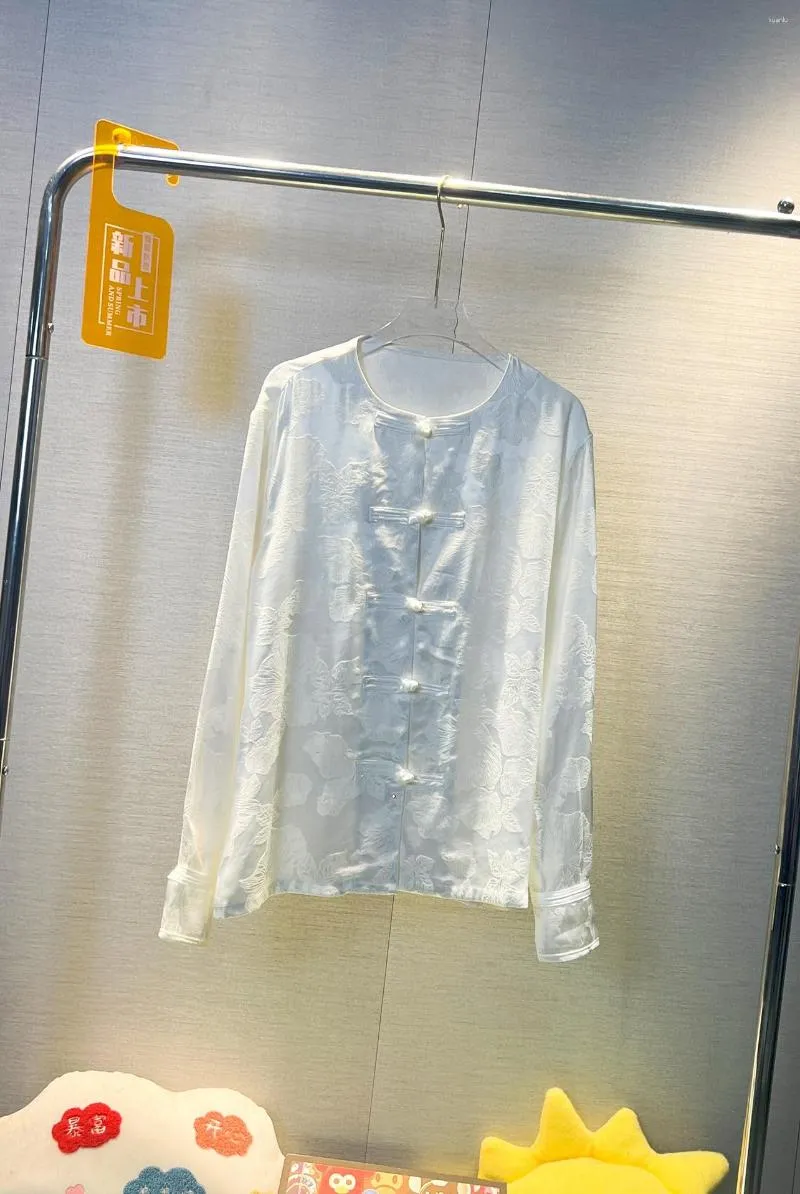 Женские блузки винтажный китайский стиль лягушка Жаккард женщин 2023 Весеннее лето Элегантные женские рубашки с длинными рукавами.