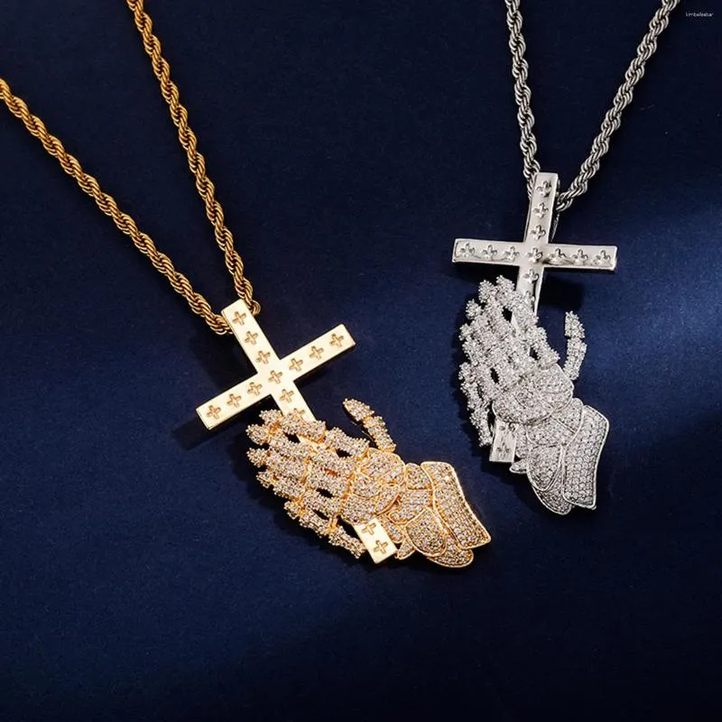 Pendant Necklaces Hip Hop Praying Hands Cross Necklace Jewelry Dangling Punk 1 Christian Religious Teens Gifts Men Women