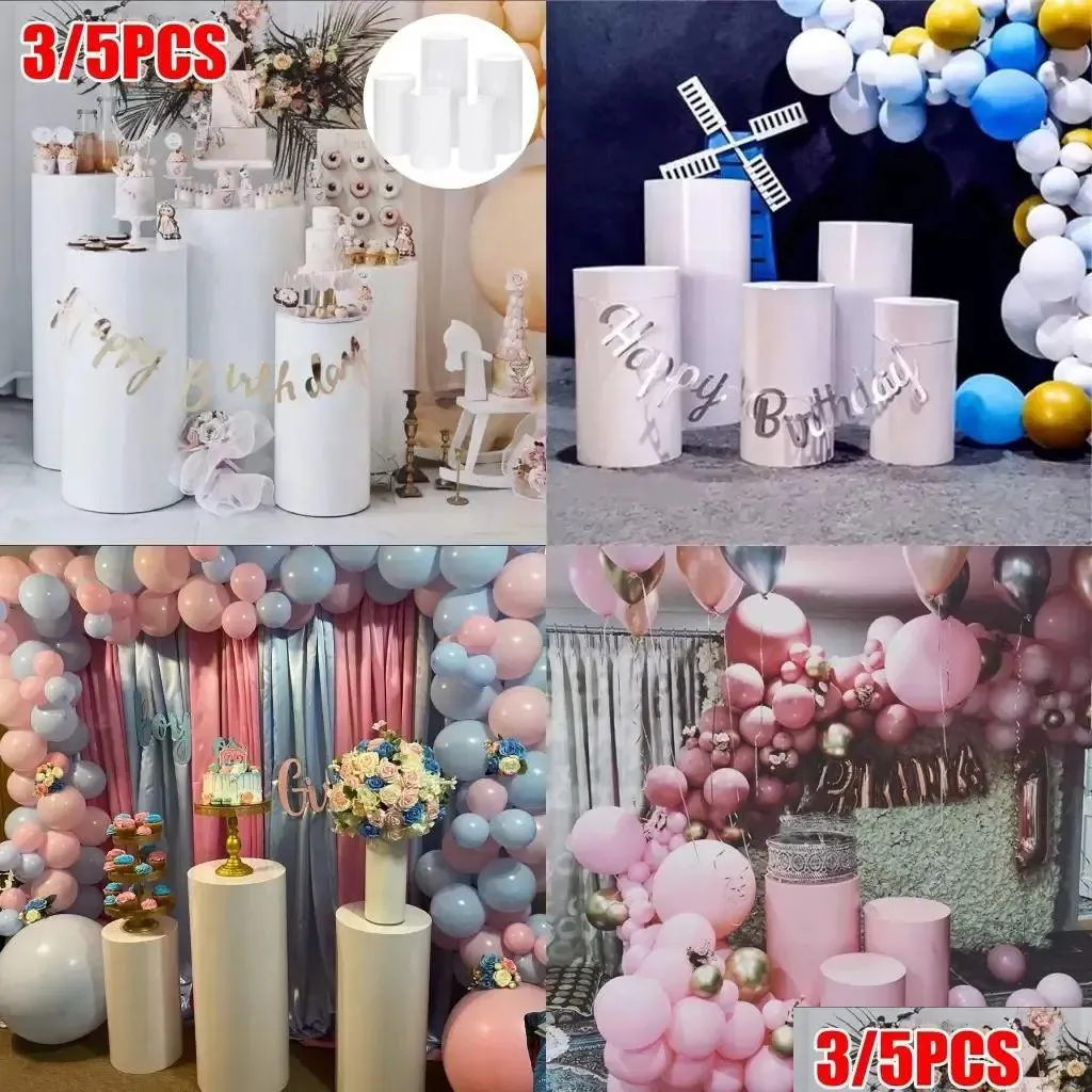 Party Decoration Decorations White Gold Pink Round Display sockel Wedding Pedestal Cylinder Flower Stand för 3 st 5pc Drop Delivery DHHBN